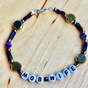 MOB WIFE Letter Gold, Black & Purple AB Beaded Bracelet